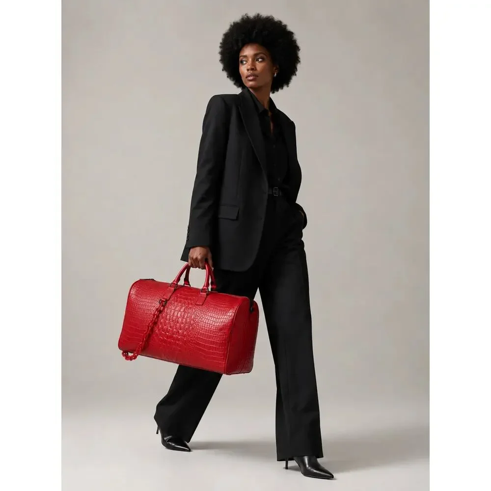 PRIVATA Croc-Embossed Leather Duffle Bag – New with Tags